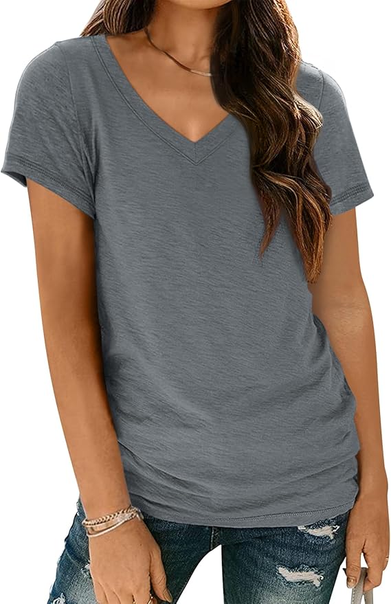 AUTOMET T-Shirts Short Sleeve V Neck Tees Tops for Women Fashion Trendy Lightweight Soft Casual Summer Outfits Clothes 2026