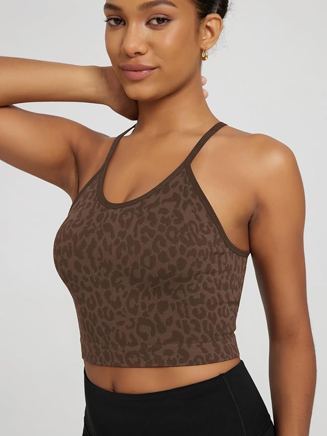 ODODOS Women's Crop 3-Pack Seamless Rib-Knit Camisole Crop Tank Tops
