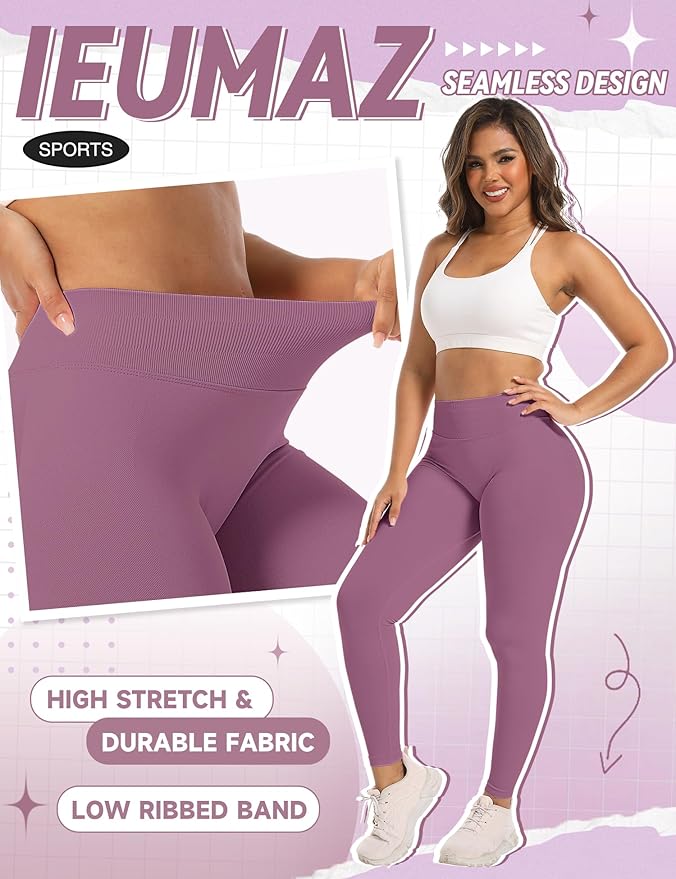 Ieumaz Scrunch Butt Lifting Leggings for Women Gym Seamless Workout Leggings Mid Low Waist Tummy Control Yoga Pants