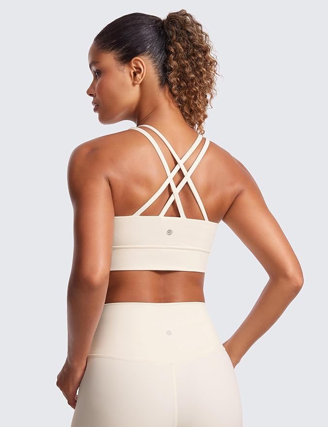 CRZ YOGA Softness Mold Butterluxe Strappy Longline Sports Bras for Women - Double Spaghetti Strap Workout Yoga Crop Top