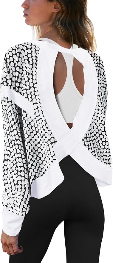 Panadila Womens Open Back Workout Top Long Sleeve Athletic Shirts Casual Crop Running Tee Y2k Yoga