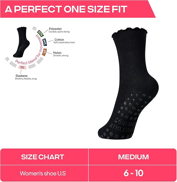 CoolMate Pilates Socks with Grips for Women, Yoga Socks, Crew Non Slip Women for Barre, Pilates Gifts for Women