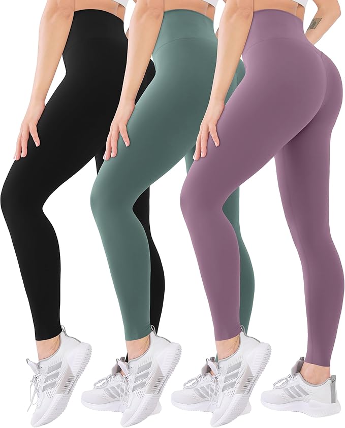 Blisset 3 Pack High Waisted Leggings for Women with Pockets Soft Active Tummy Control Pants for Yoga Running & Daily Wear