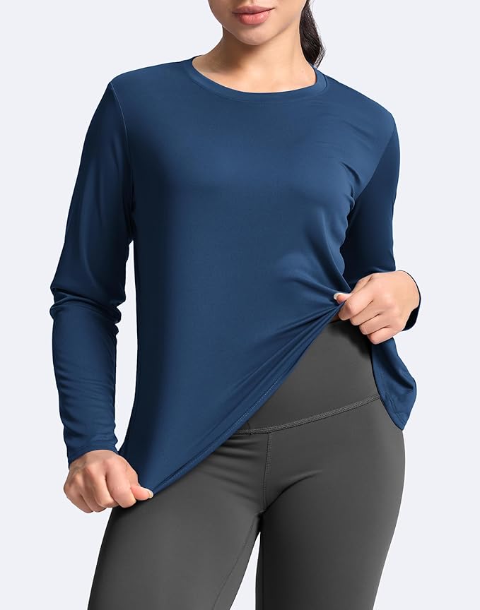 SANTINY Women's Lightweight Long Sleeve Workout Tops Split Back Gym Running Hiking Athletic Shirt Quick Dry UPF 50+ Sun Shirt