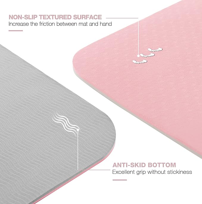 Yoga Mat Non Slip, Pilates Fitness Mats, Eco Friendly, Anti-Tear 1/4" Thick Yoga Mats for Women, Exercise Mats for Home Workout with Carrying Sling and Storage Bag