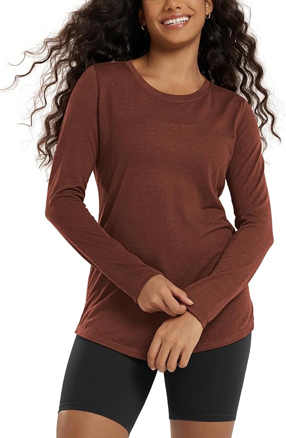 ODODOS Women's Long Sleeve Tunic Top - Ultralight Soft Breathable Side Slit Basic Tee Yoga Workout T-Shirt