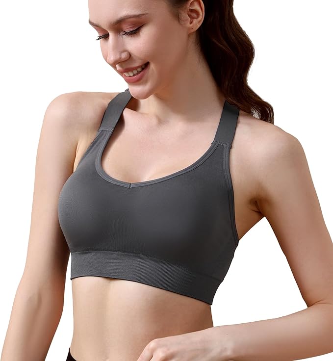 Double Couple Sports Bras for Women Adjustable Medium Impact Racerback Padded Sports Bra for Yoga Gym Fitness Workout