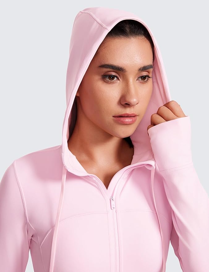 CRZ YOGA Butterluxe Hooded Athletic Jackets for Women - Full Zip Track Casual Tops with Thumb Holes Pockets