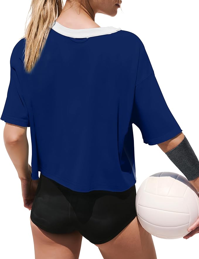 XIEERDUO Cotton Tshirts for Women Drop Shoulder Round Neck Oversized Crop Tops Workout Tops Tees