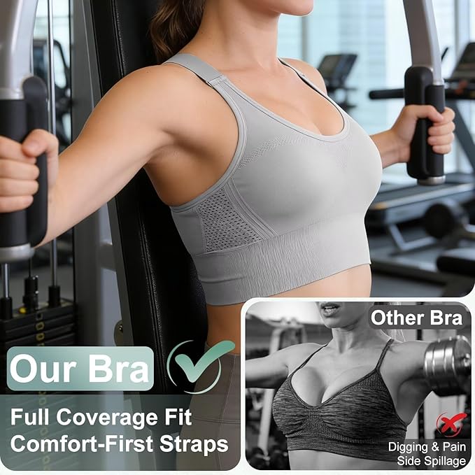 Adjustable Sports Bras for Women: 3 Pack High Support Padded Racerback Sport for Large Bust Workout Running Gym