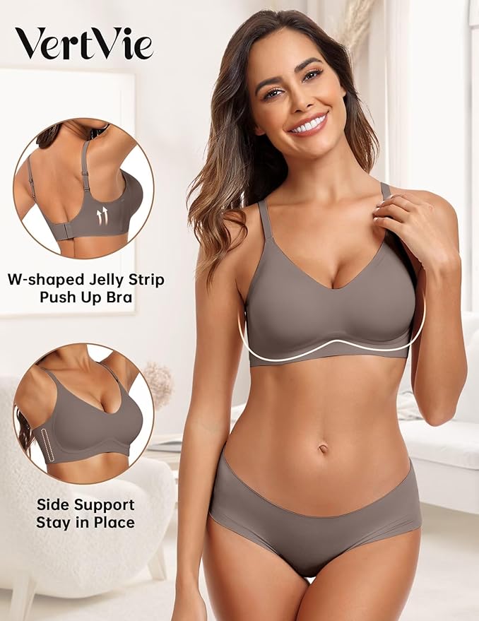 Vertvie Womens Seamless Jelly Bras No Underwire Comfort Push Up Bras Buttery Soft Wireless Bralette Full Coverage Sports Bra