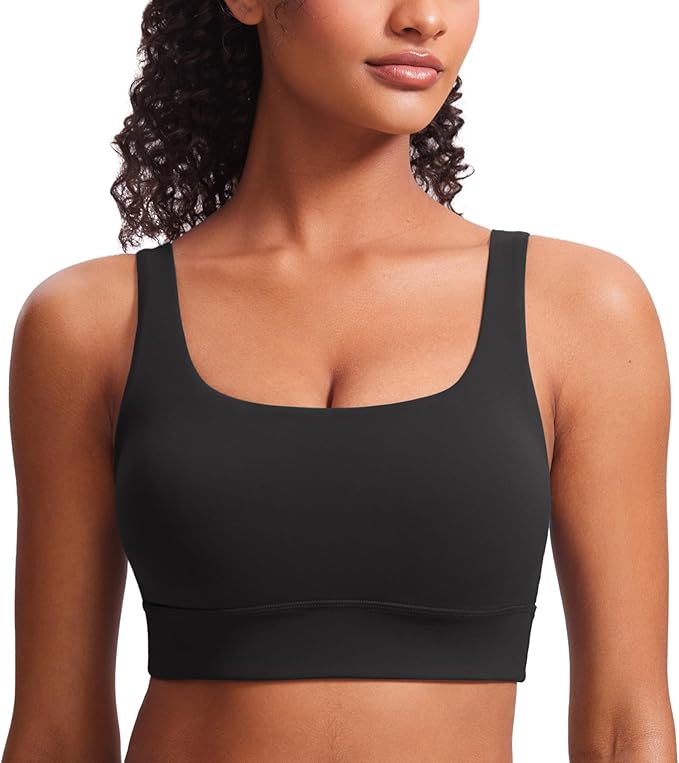 CRZ YOGA Butterluxe U Back Longline Sports Bras for Women - Scoop Neck Padded Yoga Workout Crop Top with Built in Pads