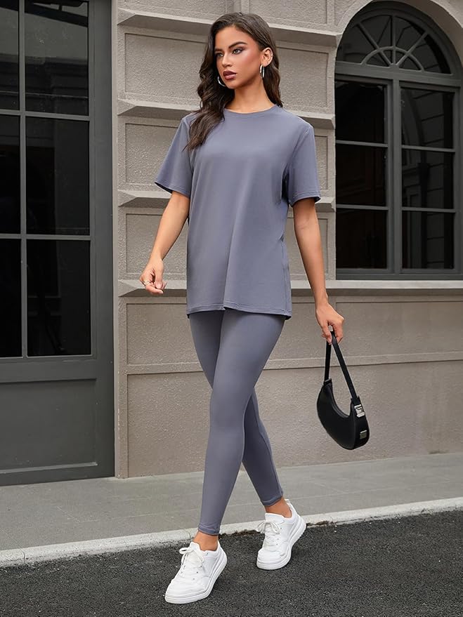 ZFLM casual sportswear 3-piece set high waist tight pants yoga pants short sleeved round neck yoga set