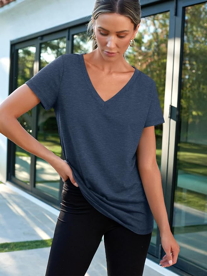 AUTOMET T-Shirts Short Sleeve V Neck Tees Tops for Women Fashion Trendy Lightweight Soft Casual Summer Outfits Clothes 2026