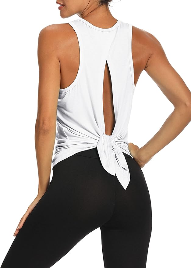 Bestisun Workout Tank Tops Open Back Yoga Exercise Shirts Tie Back Athletic Clothes for Women