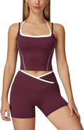 ABOCIW Workout Sets for Women 2 Piece Color Block Layered Cropped Tank Top Crossover High Waist Biker Shorts Gym Sets