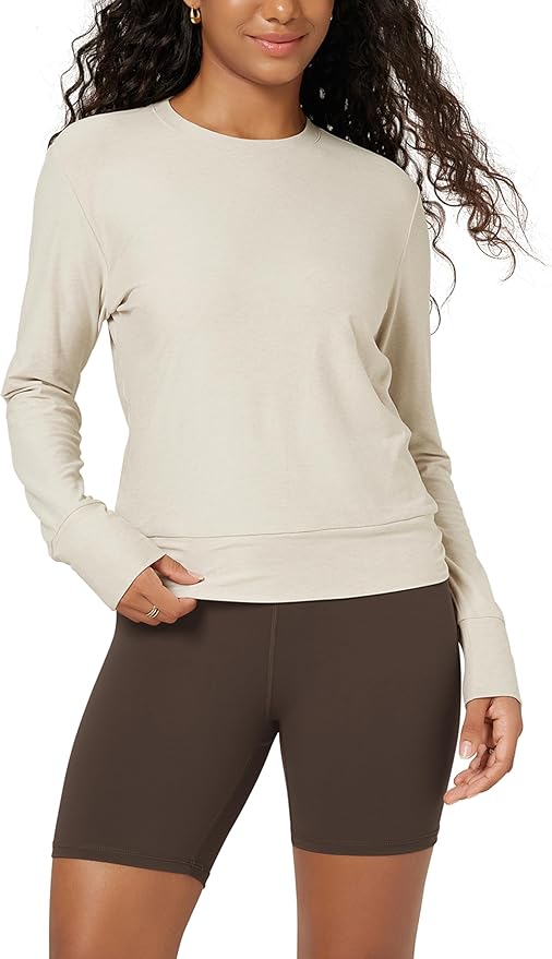 ODODOS Women's Long Sleeve Crewneck Tee - Ultra-Soft odSTRATUM Tech Performance T-Shirts UPF 50+ Daily Pullover Tops