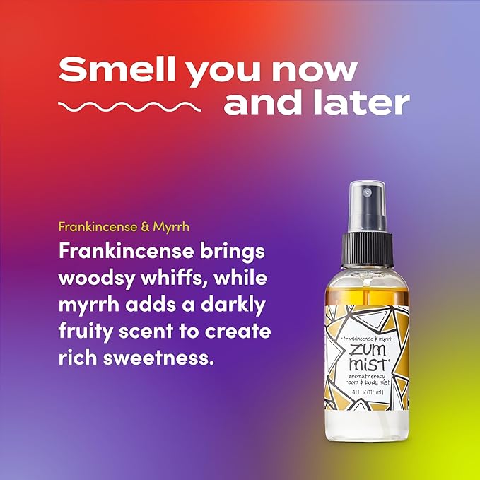 Indigo Wild Zum Mist Room & Body Spray - Aromatherapy Essential Oil Spray - Natural Body Mist & Room Spray - Frankincense & Myrrh Scent - 4 fl oz