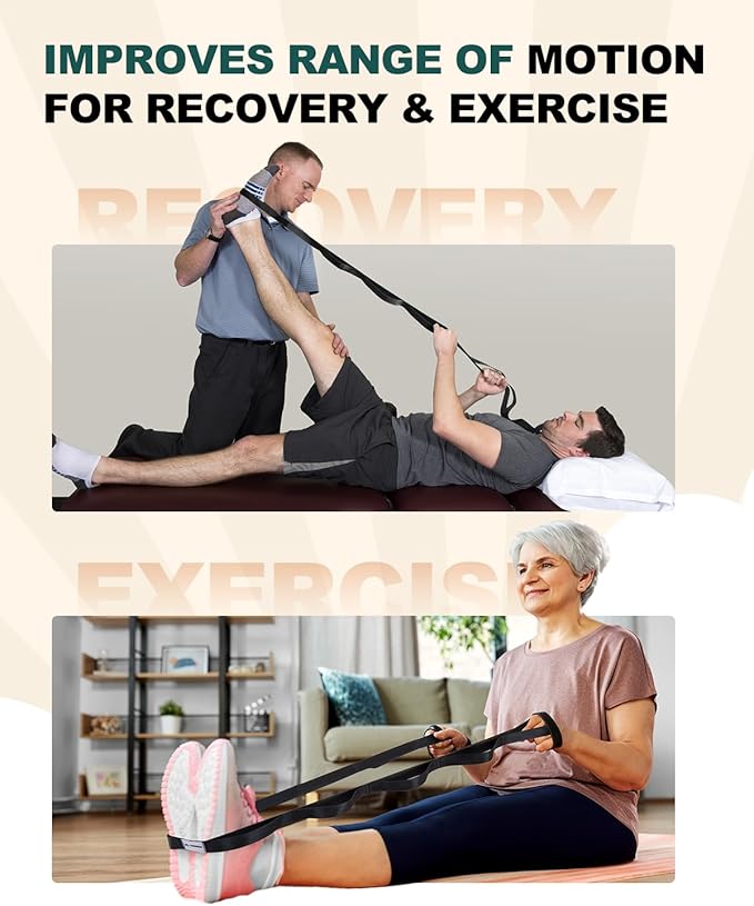 Trideer Stretching Strap for Physical Therapy & Home Rehab, Non-Elastic Yoga Strap for Stretching with Loops for Hamstring, Calf & Back Stretcher Mobility, Hip & Pilates