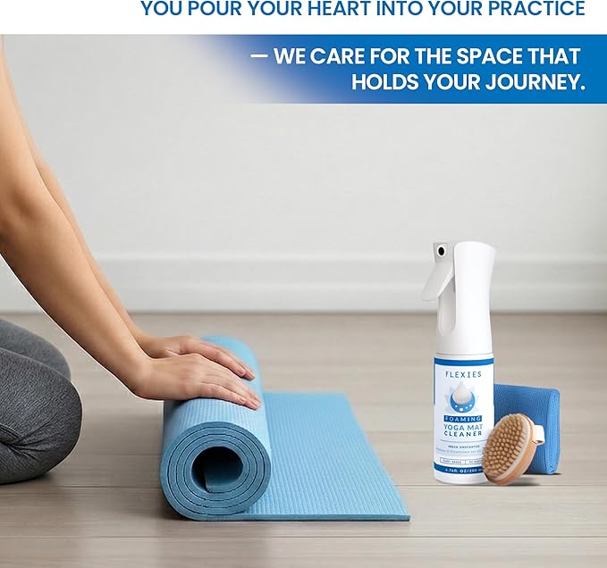 Foaming Yoga Mat Cleaner Spray Kit, Plant Based Non Toxic Mat Cleaner with Brush and Microfiber Cloth, Yoga Essentials for Women and Men, Pilates Mat Care, Fragrance Free