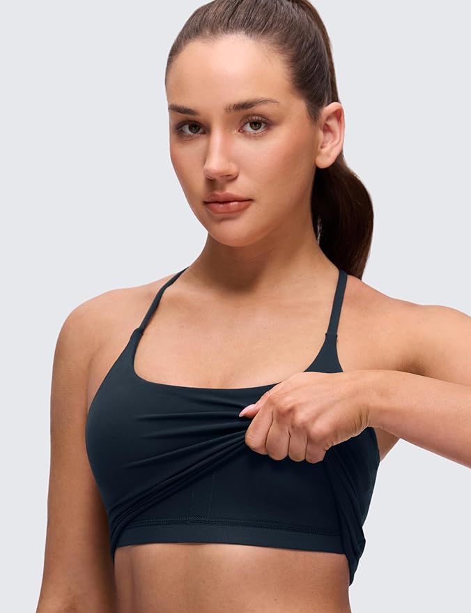CRZ YOGA Butterluxe Twist Cross Back Crop Tank Tops for Women - Padded Adjustable Straps Yoga Longline Sports Bras