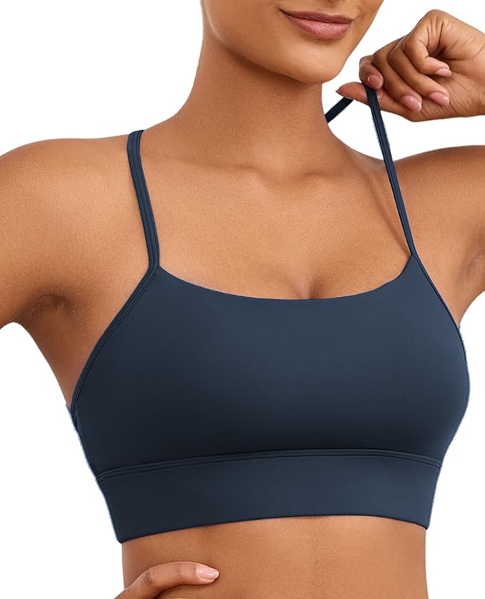 Womens Y-Back Sports Bra, Weightless Padded Yoga Bra, Spaghetti Strap Low Impact Gym Top for Workout & Daily Wear