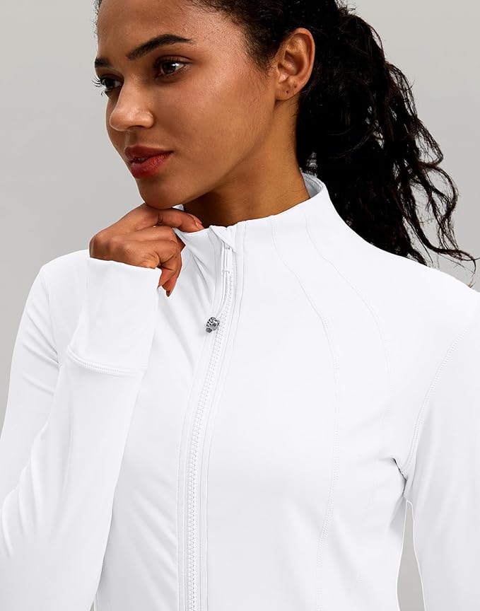 Women's Workout Jackets with 4 Pockets Zip Up Slim Fit Soft Fall Jacket for Yoga Running Athletic