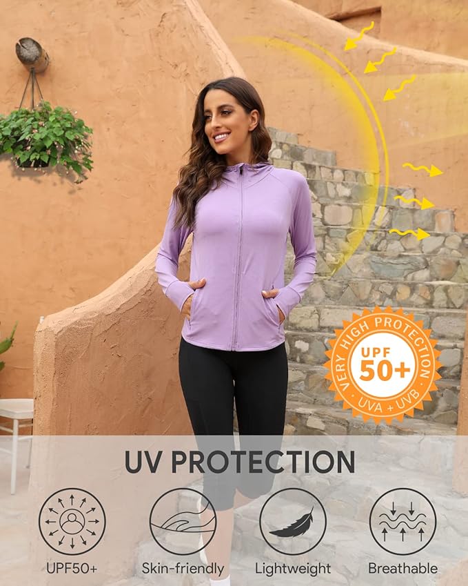 We1Fit Women's UPF 50+ Sun Protection Jacket Hoodie Sun Shirts Hiking Running Athletic Shirt