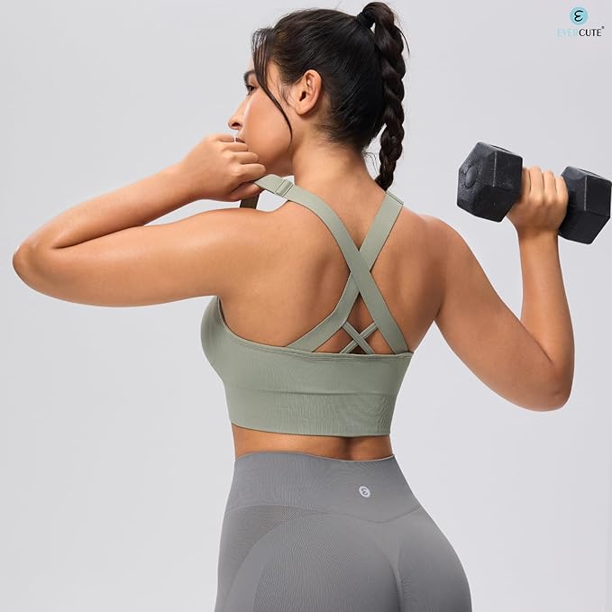 Evercute Sports Bras for Women Padded Medium Support Criss Cross Strappy Bra Seamless High Impact Yoga Exercise Athletic Bras