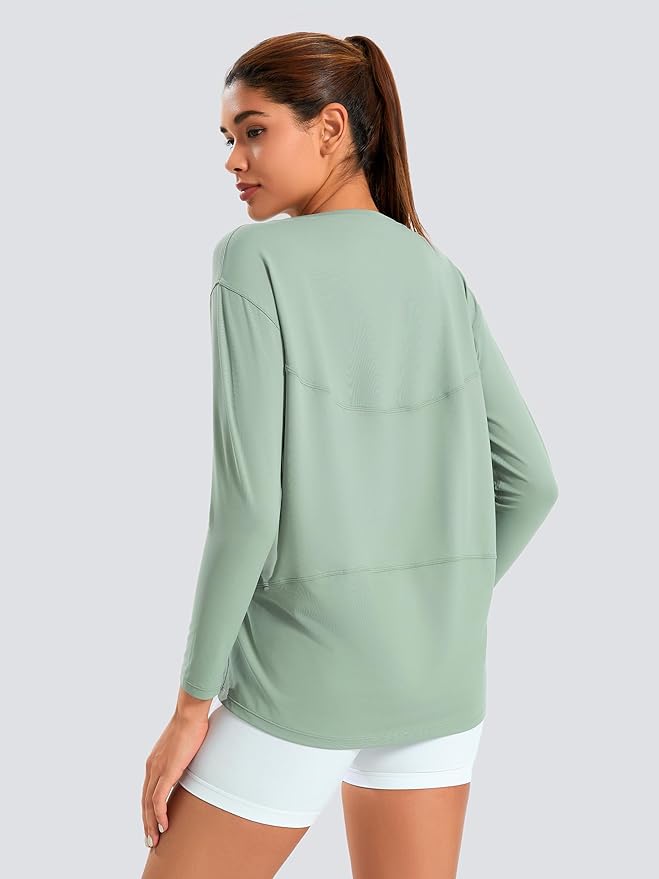 JOYSPELS Ice Silk Boat Neck Long Sleeve Workout Tops for Women Loose Fit Athletic Running Gym Yoga Shirts