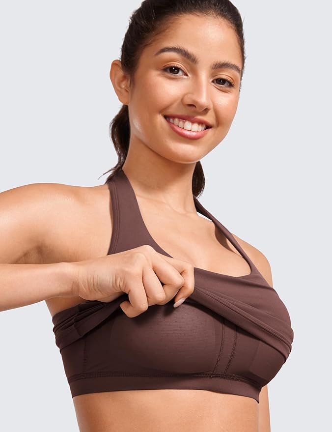 CRZ YOGA Butterluxe Halter Crop Tank Tops for Women - Open Back Padded Longline Sports Bras Workout Gym