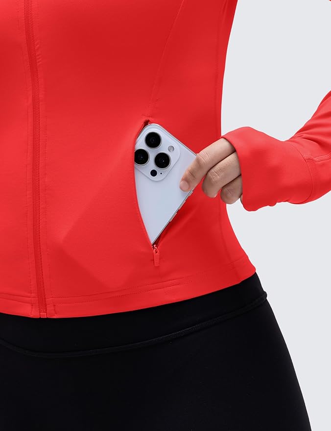 CRZ YOGA Butterluxe Waist Length Jackets for Women - Full Zip Athletic Track Tops with Thumb Holes Pockets