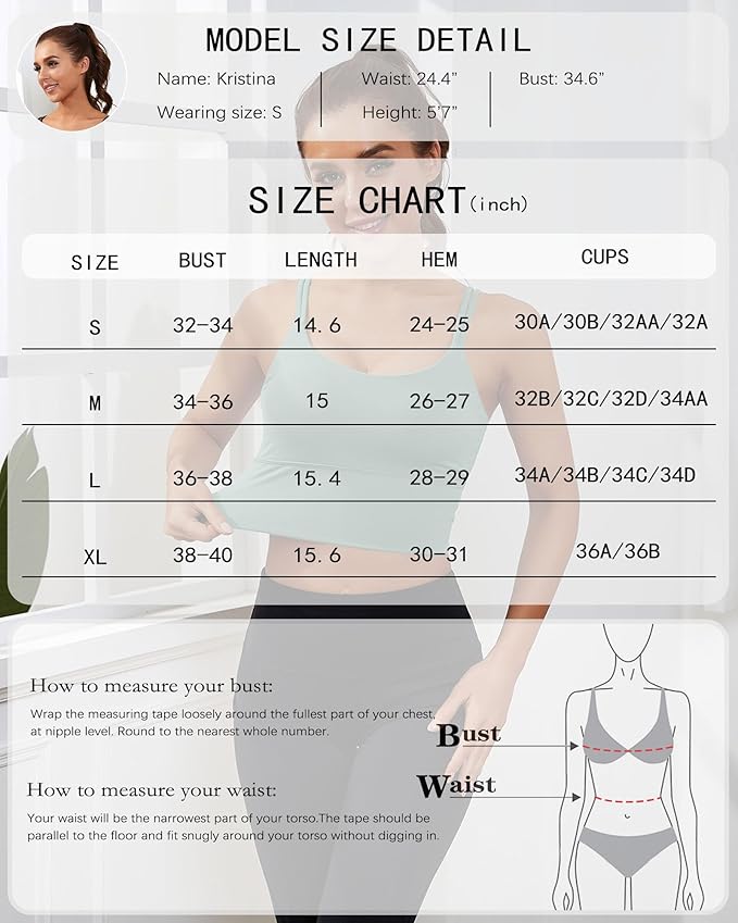 Everrysea Sports Bras for Women High Support Longline Workout Tank Tops Built in Bra Strappy Yoga Padded Crop Top
