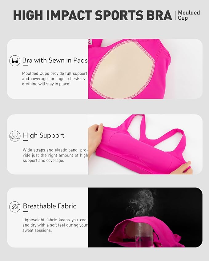 RUNNING GIRL Sports Bras for Women High Support,Racerback High Impact Grey Sports Bra Moulded Cup Workout Bra Push up