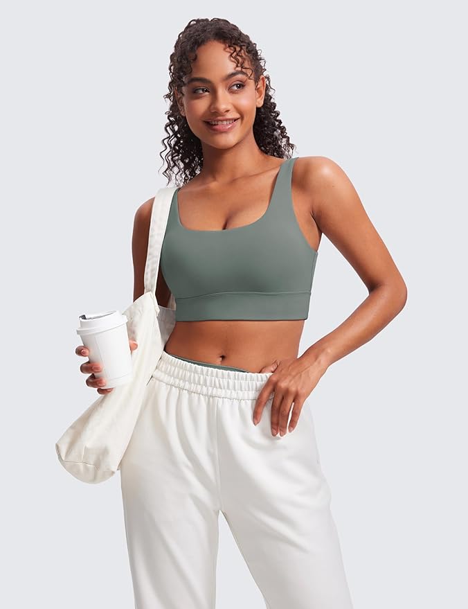 CRZ YOGA Butterluxe U Back Longline Sports Bras for Women - Scoop Neck Padded Yoga Workout Crop Top with Built in Pads