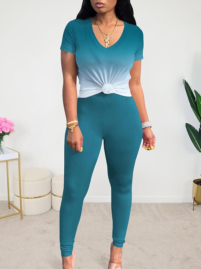 Lounge Sets for Women 2 Piece Summer Casual Jogger Workout Outfits Short Tops Long Pant Sweat suit leggings set