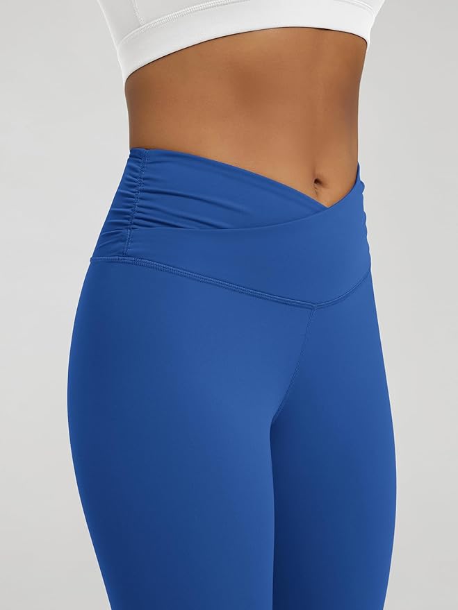 ODODOS Women's Cross Waist Yoga Leggings with Inner Pocket, 23"/25"/28" Gathered Crossover Workout Yoga Pants