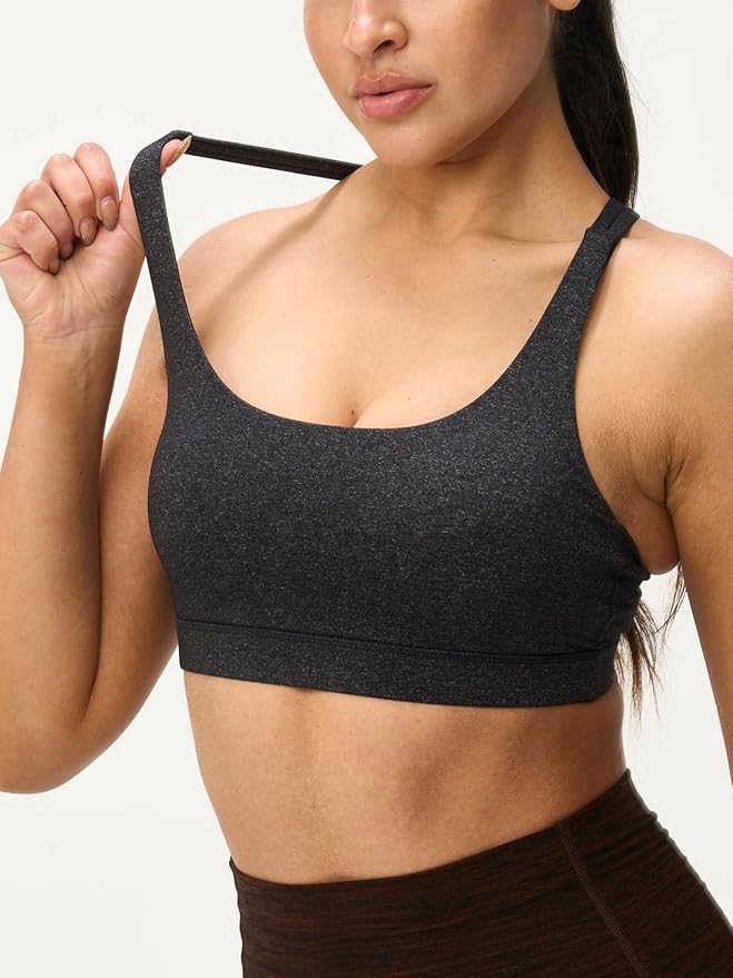 Women's Strappy Sports Bras Light Compression Crop Criss Cross Back Padded Workout Yoga Bra Supportive U Neckline