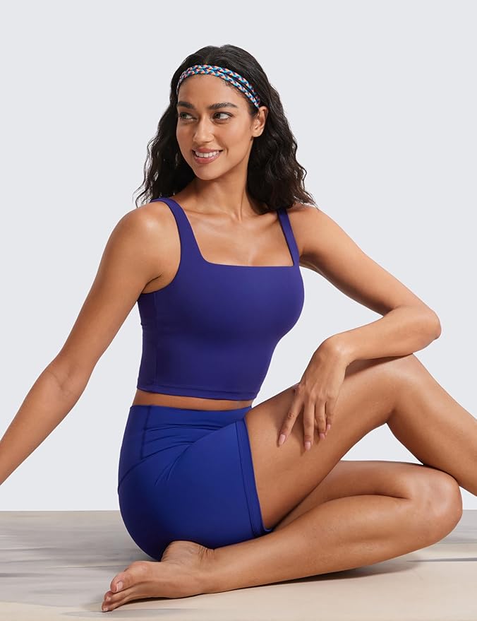 CRZ YOGA Butterluxe Square Neck Crop Tank Tops for Women - Workout Longline Sports Bras Padded Yoga Camisole