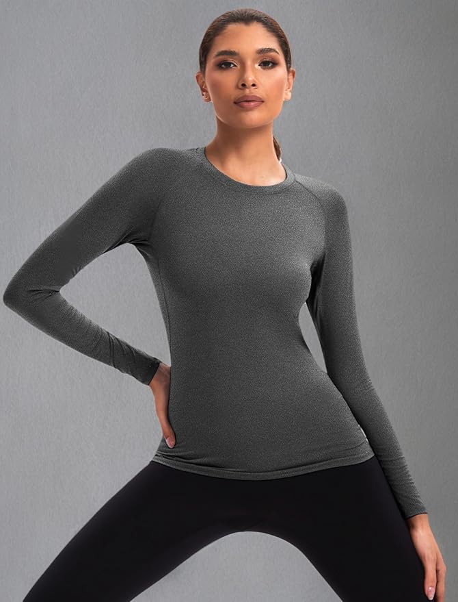 NebuKinex 5 Pack Women's Compression Shirt Long Sleeve Workout Tops Athletic Baselayer Quick Dry Gym Yoga Running T-Shirt