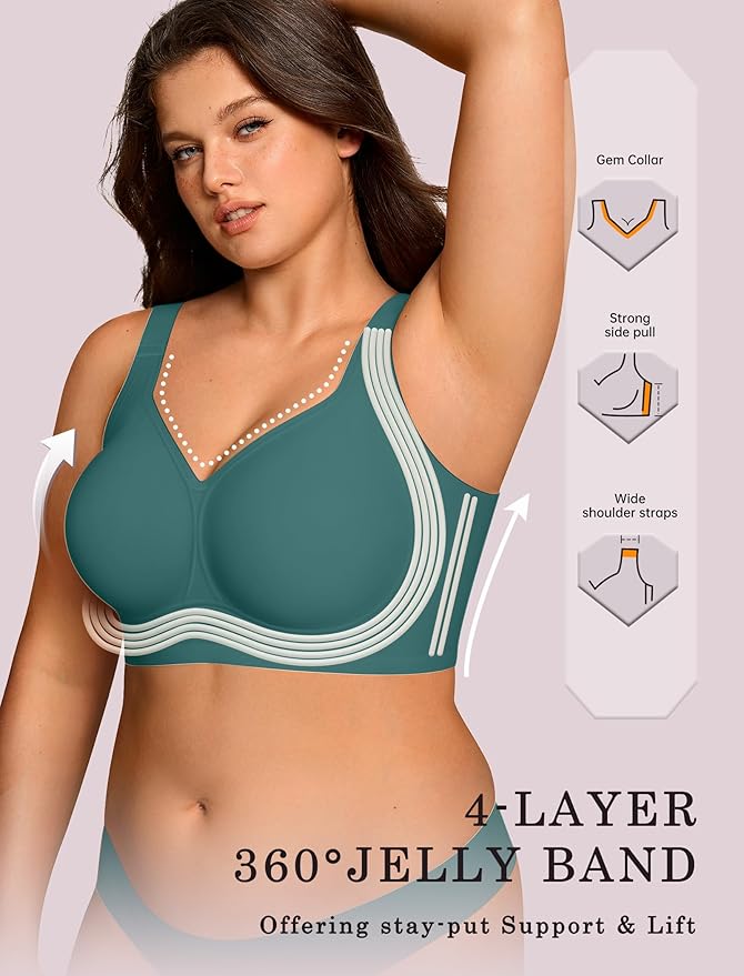 OEAK Womens Wireless Jelly Bra Plus Size Supportive Seamless Bras Full Coverage Push Up Comfortable No Underwire Tshirt Bras