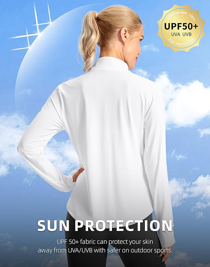 Soothfeel Women's UPF 50+ Lightweight Athletic Jackets Sun Protection Zip Up Long Sleeve Shirts Hiking Workout Outdoor Pocket