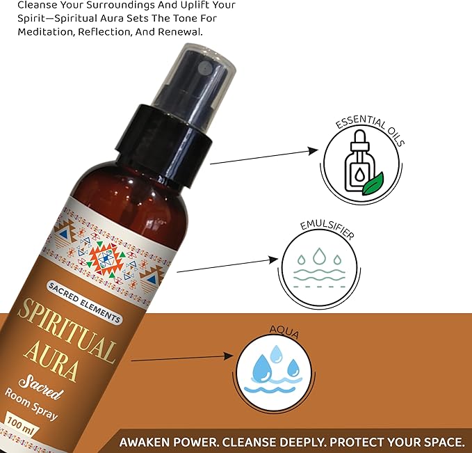 Sacred Element's Spiritual Aura Room Spray | Natural Purifying Mist for Energy Clearing, Negativity Release, Spiritual Balance & Aromatherapy | 3.38 Fl Oz / 100ml Non-Toxic Air Freshener