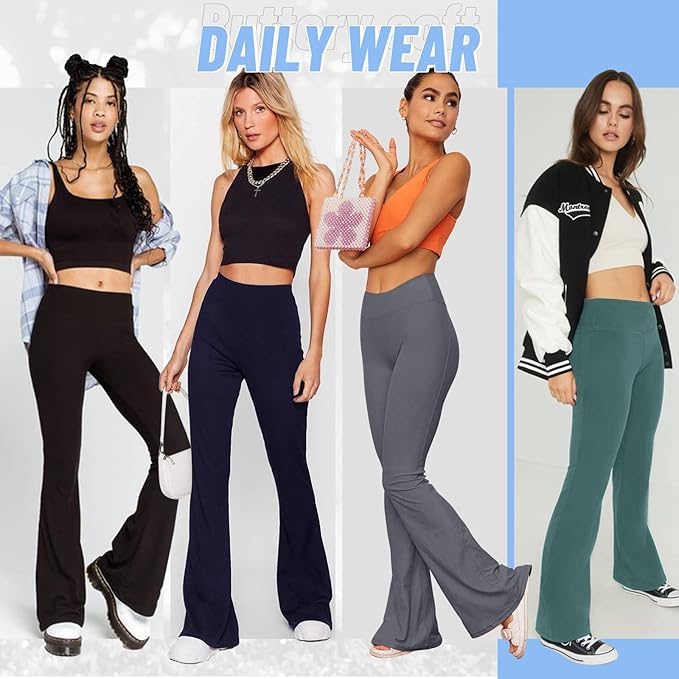 TNNZEET Black Flare Leggings for Women, Crossover Yoga Pants with Pockets Bootcut Flared Leggings