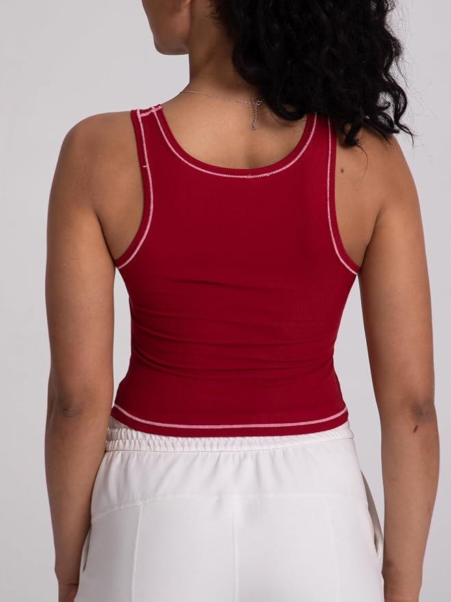 Danysu Women Rib Tank Top Padded Workout Top Square Neck Crop Tank Fitted Basic Cami Tops