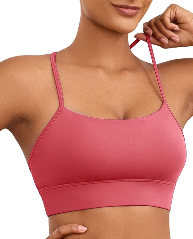 Womens Y-Back Sports Bra, Weightless Padded Yoga Bra, Spaghetti Strap Low Impact Gym Top for Workout & Daily Wear