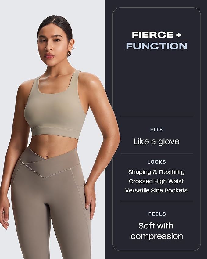 Aoxjox Women's Trinity High Waisted Yoga Pants with Pockets Cross-Waist Tummy Control Buttery Soft Workout Leggings 26"