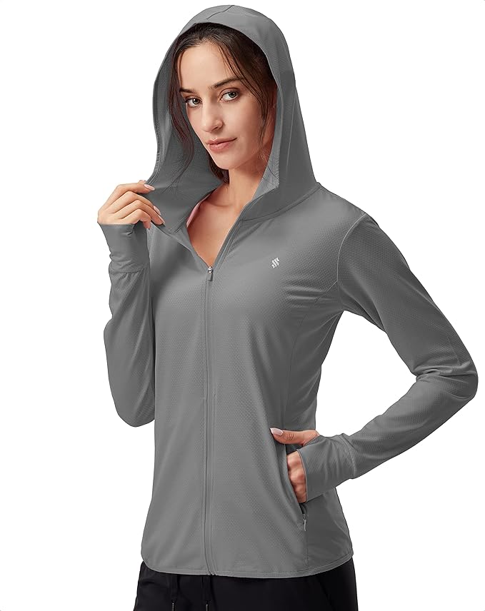 Soothfeel Women's UPF 50+ Sun Protection Hoodie Jacket Lightweight Long Sleeve Sun Shirt for Women with Pocket Hiking Outdoor