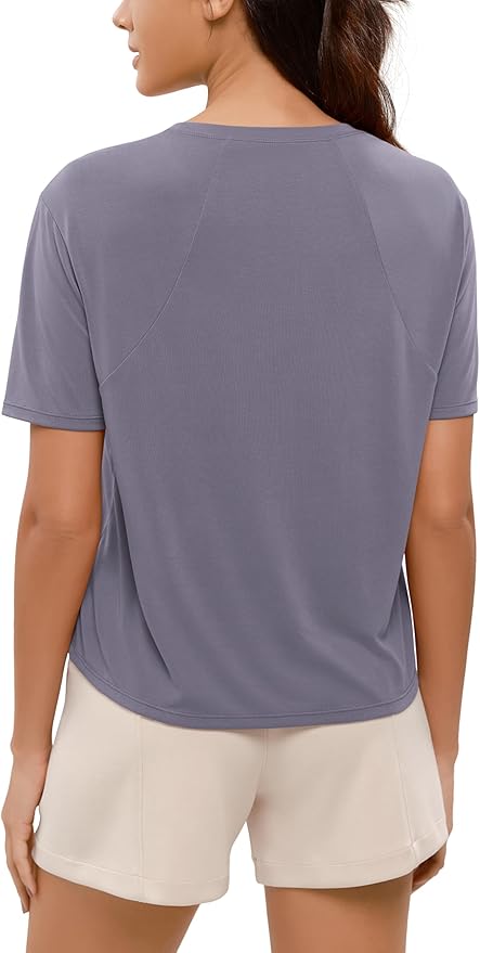 ODODOS Modal Soft Short Sleeve Shirts for Women Crew Neck Yoga Tee Casual Workout Tops