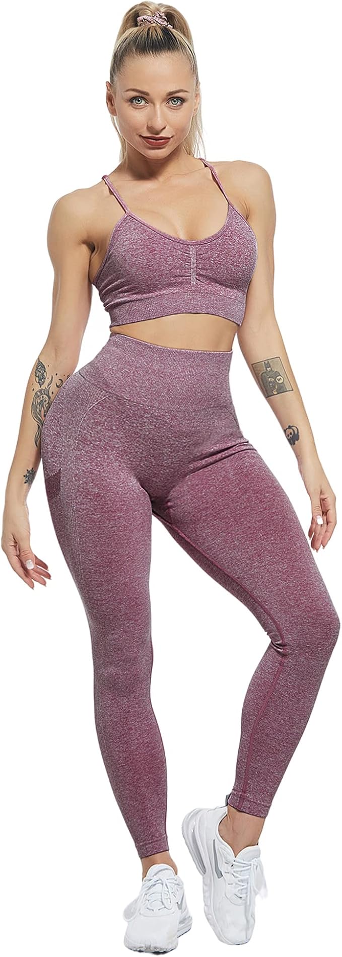 CHRLEISURE Workout Leggings Sets for Women, Gym Scrunch Butt Butt Lifting Seamless Leggings 3 Piece